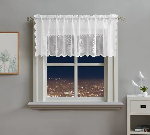 Vista 7 de Warm Home Designs El paquete de 3 cortinas de lino dorado para ventana de cocina incluye 2 niveles de 24 pulgadas y cenefa con festón. Juego