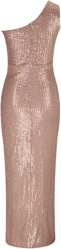 Vista 4 de Elegante vestido de lentejuelas fruncidas para mujer, sexy, con un hombro descubierto, ajustado, vestido formal con purpurina brillante