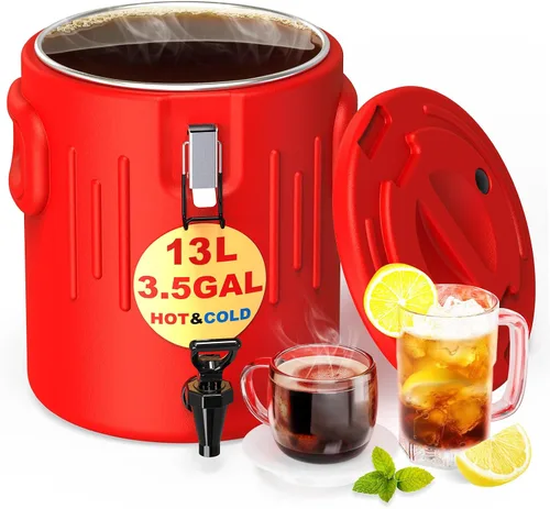 Vista 11 de Dispensador de bebidas aislado de 2 galones, dispensador de bebidas frías y calientes con interior de acero inoxidable 304 y boquilla, dispensador