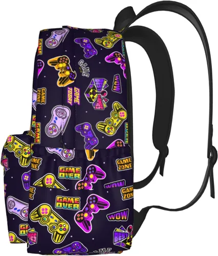 Vista 3 de Reorzon Mochila escolar para niños pequeños, videojuegos, casual, para jugadores, primaria, estudiantes, viajes, para niños y niñas