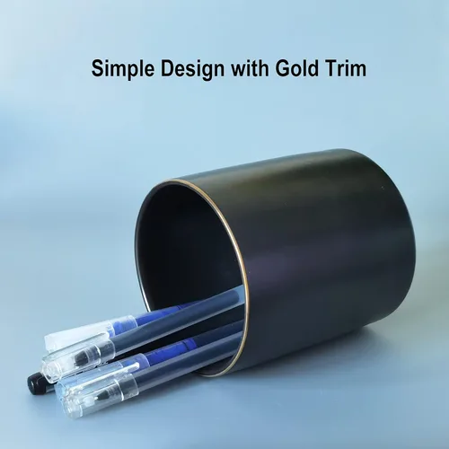 Vista 2 de HANKOR Portalápices de cerámica para escritorio - Lindo organizador de taza para bolígrafos y brochas de maquillaje con ribete dorado estético