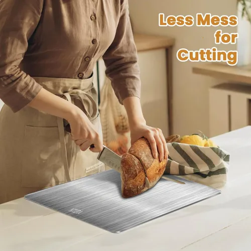 Vista 5 de Tabla de cortar de titanio, tablas de cortar de acero inoxidable para cocina, tabla de cortar no tóxica de grado alimenticio de doble cara, tablas