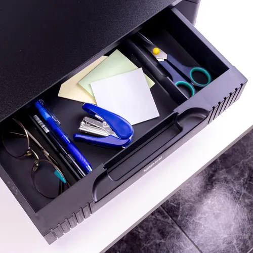 Vista 4 de iggual EM1 elevator monitor with 1 drawer front.-Elevator stand with removable and non-slip feet.- Two heights, 13 cm max. and 10 cm min.- Support