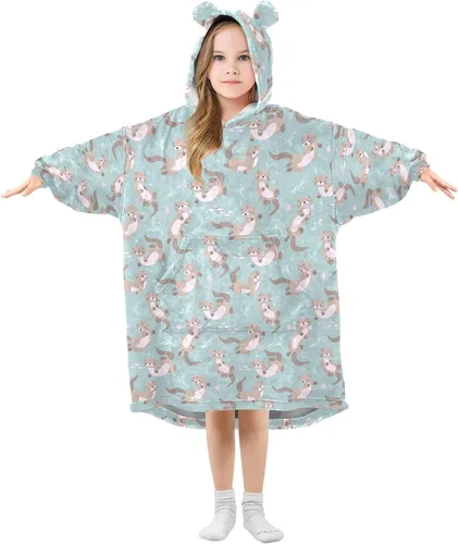 Vista 21 de Mantas portátiles para niños, súper suaves, cálidas y acogedoras, sudadera con capucha de gran tamaño, regalos para niños de 3 a 14 años, niñas