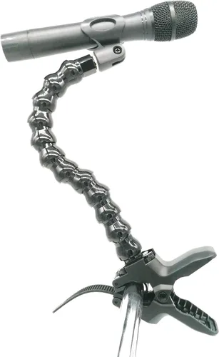 Vista 3 de Soporte de abrazadera para micrófono de mesa con soporte de extensión de cuello de cisne de 5/8 pulgadas y 27 hilos para micrófonos, funciona