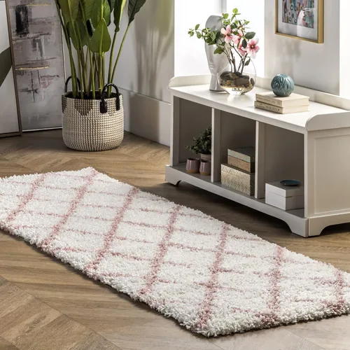 Vista 21 de nuLOOM Tess Alfombra de Área Shag Marroquí - Alfombra Shag Corredor 2x8 Pies Moderna/Contemporánea Blanco/Gris para Sala de Estar Dormitorio Comedor