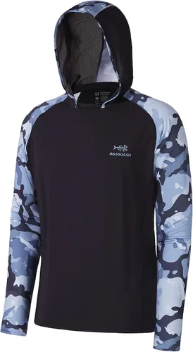 Vista 10 de BASSDASH Camisa de pesca de rendimiento UPF 50 para hombre, sudadera con capucha de camuflaje de manga larga FS17M