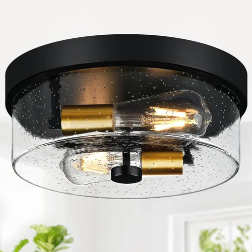 Vista 18 de Lámparas de techo de montaje empotrado, 2 luces de 12 pulgadas de níquel cepillado cerca de las lámparas de techo con pantalla de vidrio semillado