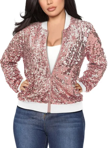 Vista 2 de Yutuwomsfushi Chaqueta bomber de manga larga con cremallera frontal y puños acanalados para mujer