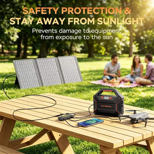 Vista 6 de MARBERO Generador solar de 155 Wh con panel solar incluido Estación de energía portátil de 30 W, 100 W, 150 W, sobretensión, multisalida, generador