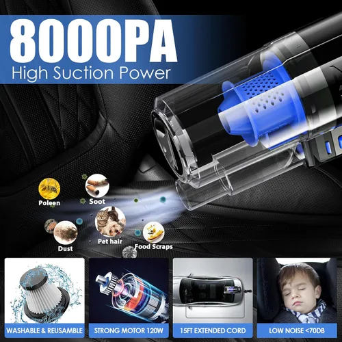 Vista 2 de Kit de Limpieza para Automóvil, Kit de Detallado de Interiores de Automóvil con Aspiradora de Mano de Alta Potencia, Juego de Cepillos de Detallado