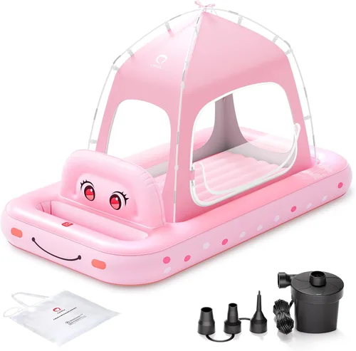 Vista 16 de QPAU Cama de viaje inflable para niños pequeños con tienda de campaña y Rojo