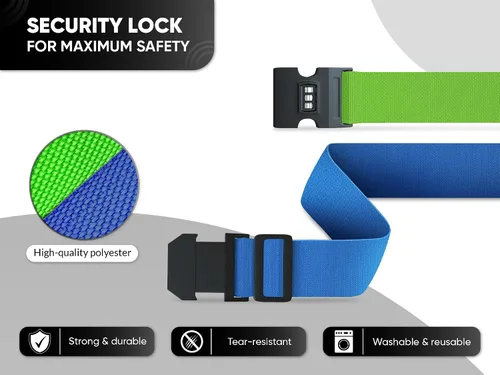 Vista 3 de Kivann 4 correas de equipaje Cinturón ajustable para maleta Correas de embalaje de viaje con un bloqueo de combinación Juego de correas de viaje