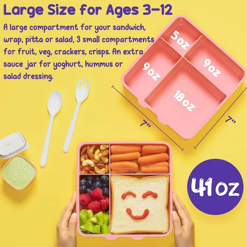Vista 9 de Fimibuke Lonchera Bento para Niños con 4 Compartimentos, Bolsa de Almuerzo Aislada, Botella de Agua Aislada de Acero Inoxidable, Paquete de Hielo