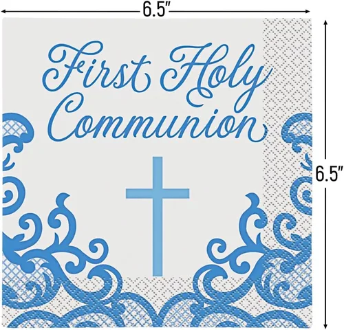 Vista 2 de Unique Fancy Blue Cross - Servilletas de almuerzo para la primera comunión (paquete de 16), elegantes y benditas esenciales para fiestas, perfectas