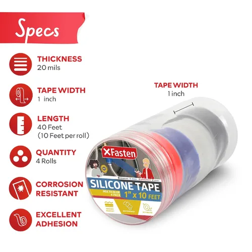 Vista 2 de XFasten - Cinta de silicona autofusible de 1 pulgada x 10 pies, de fontanería, cinta impermeable de sellado de fugas, goma gruesa para tuberías
