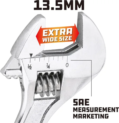 Vista 3 de Powerbuilt Llave ajustable de 4 pulgadas, llave de fontanería de apertura de mandíbula ancha, marcas de mandíbula preajuste fácil de leer, mango