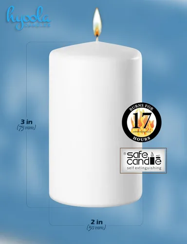 Vista 3 de HYOOLA Velas de pilar blancas 2x3 pulgadas - Paquete de 12 velas de pilar sin perfume a granel - Fabricadas en Europa