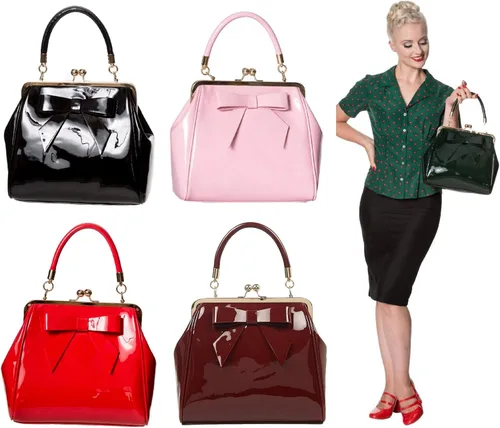 Vista 4 de Dancing Days Rockabilly Retro 50s - Bolso de mano con asa superior (borgoña)