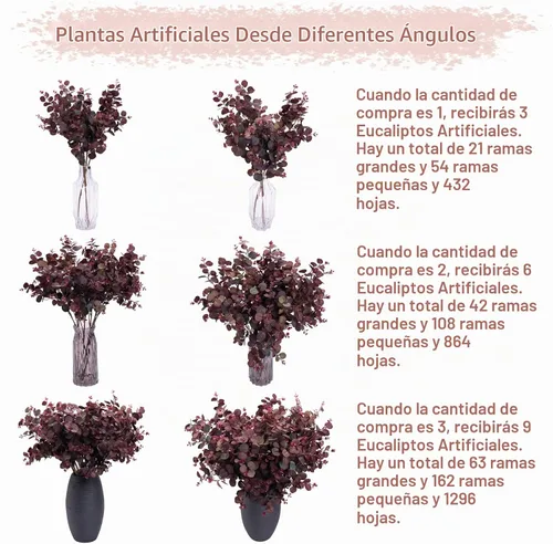 Vista 2 de 3 piezas de plantas artificiales de seda, hojas de eucalipto de 29 pulgadas, ramas de eucalipto, decoración de arreglos florales, plantas