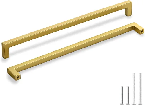Vista 20 de Homdiy Paquete de 30 tiradores de bronce cepillado dorado de 3- 1/2 pulgada, cuadrados, herrajes para gabinete de cocina, armarios; 3- 1/2 pulgadas