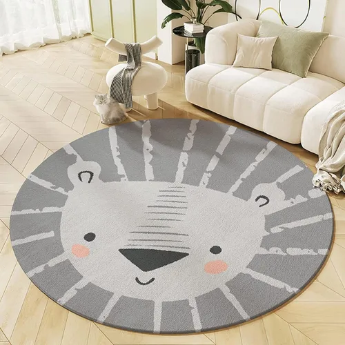 Vista 5 de MOJUN Alfombra redonda de juegos para niños, bonita alfombra de juegos con temática de zoológico súper suave de felpa antideslizante, alfombra