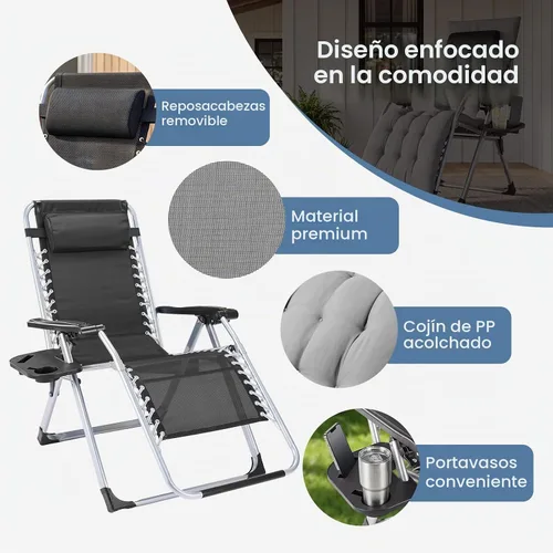 Vista 7 de DUMOS Silla de gravedad cero, silla de descanso para exteriores con Gris