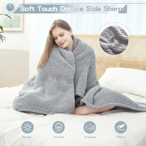 Vista 3 de Manta térmica de sherpa de doble cara, manta eléctrica de calefacción suave para cama, sistema de seguridad automático, 6 niveles de calefacción y 4