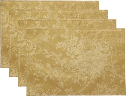 Vista 17 de Elrene Home Fashions Poinsettia Elegance - Camino de mesa de vacaciones jacquard, 13 x 70 pulgadas, dorado