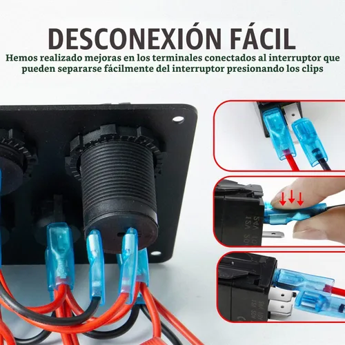 Vista 6 de Panel de Interruptores Basculantes Marinos de Barco de 5 Posiciones Azul Mejorado con Disyuntores, Panel de Interruptores Impermeable con Fusible