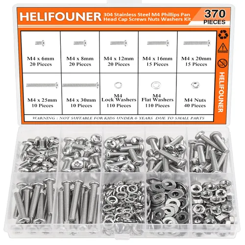 Vista 11 de HELIFOUNER - Juego de 540 piezas M3 x 6mm / 8mm / 12mm / 16mm / 20mm / 25mm / 30mm, tornillos de cabeza de botón, tuercas y arandelas, acero