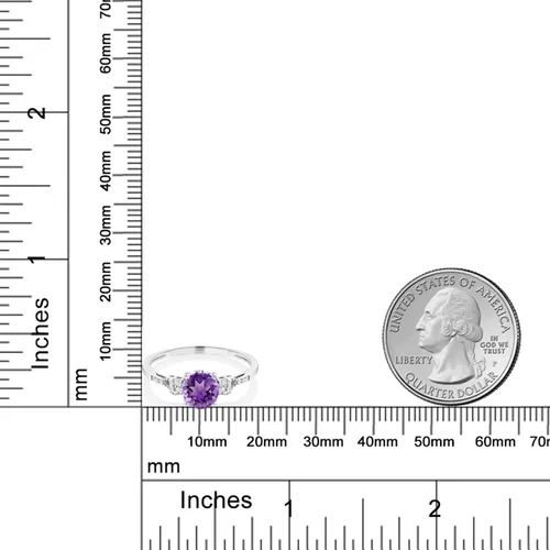 Vista 76 de Gem Stone King Anillo de compromiso de 3 piedras preciosas redondas de oro blanco de 10 quilates con piedra natal de 0.236 in con piedra natal