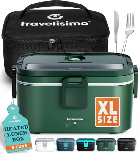 Vista 10 de TRAVELISIMO Loncheras eléctricas extragrandes para adultos con capacidad para 8 tazas – Fiambrera térmica de 100 W para hombres 1.8 L, calentador