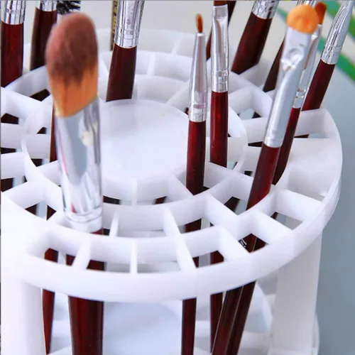 Vista 4 de Soporte redondo de plástico para pinceles y organizador de 50 agujeros, organizador de pintura acrílica para manualidades y brochas de maquillaje