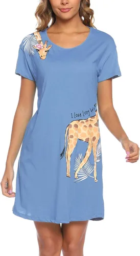 Vista 2 de ENJOYNIGHT Camisón para mujer de algodón con mangas cortas, camisón casual con estampado para dormir