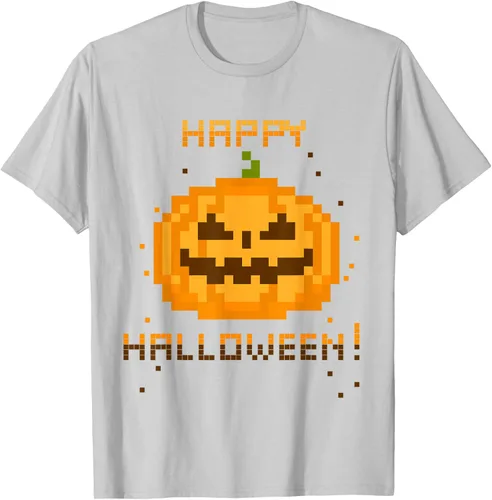 Vista 5 de GAMER Pixel Jack-O-Lantern – Disfraz para Halloween de vídeo playera, Plateado