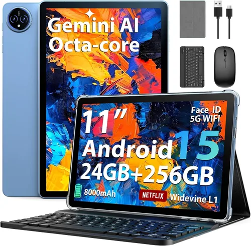 Vista 10 de Suicoey Tablet Android 15 de 11 pulgadas 2026 con teclado, 24 GB de RAM + 256 GB de ROM, 2 TB Expand, Octa-core, 8000mAh, 5+13MP, 2.4G y 5G WiFi
