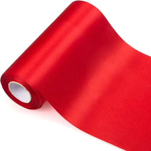 Vista 8 de Rollo de cinta de satén rojo de 4 pulgadas de ancho, 24.1 yardas de largo a granel para decoración de Navidad, ceremonia de cumpleaños, lazos