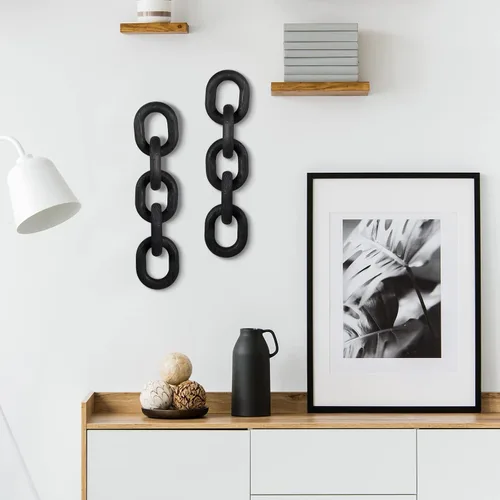 Vista 3 de Queekay - Estantería decorativa de 5 eslabones con cadena de madera, color negro, 13.78 pulgadas