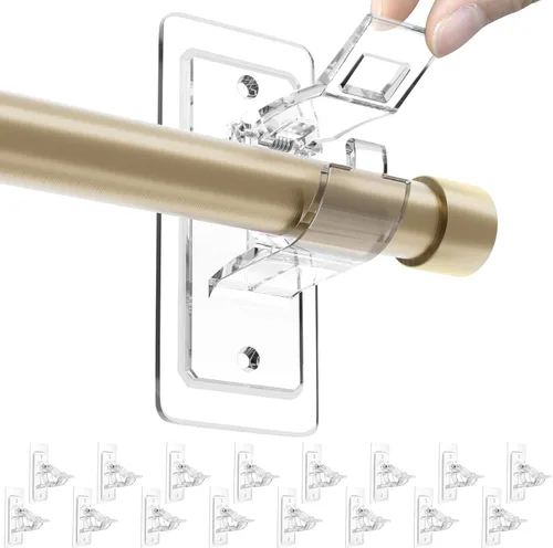Vista 18 de ANDGOO Paquete de 4 soportes adhesivos para barra de cortina sin taladrar, soportes para barra de cortina aptos para inquilinos, ganchos resistentes