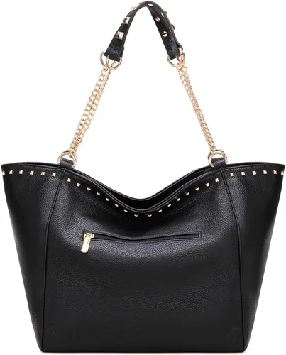 Vista 5 de Montana West - Bolso de mano grande para mujer con asa superior sobredimensionada y bolsos con cadena XL-negro
