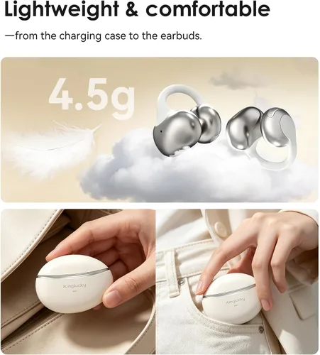 Vista 4 de Kinglucky Auriculares con clip, auriculares inalámbricos Bluetooth 6.0 de Blanco