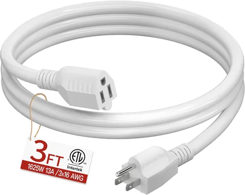 Vista 21 de Cable de extensión corto de 16/3 de 1 pie, cable de extensión negro flexible y duradero, cable de alimentación de 3 clavijas para interiores