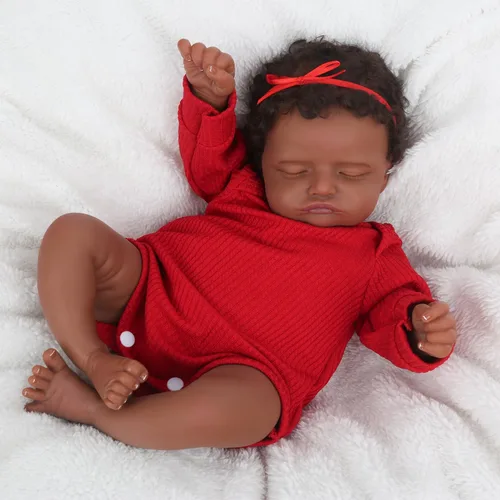 Vista 2 de CHAREX Muñeca Reborn realista de 18 pulgadas - Muñeca de bebé recién nacida afroamericana, dormida, artesana, con piel negra, perfecta para niños