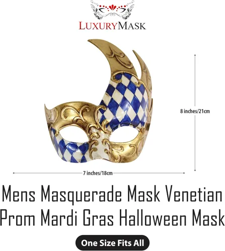 Vista 2 de Luxury Mask Máscara de mascarada para hombre, diseño vintage a cuadros musicales para Mardi Gras, baile de graduación y fiesta de máscaras