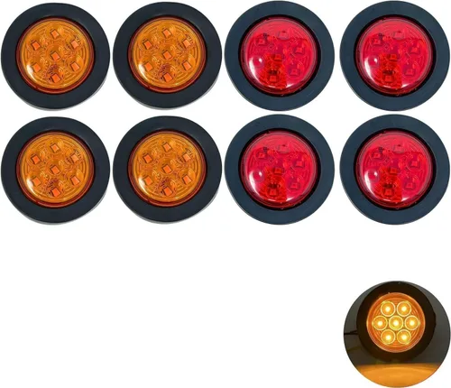 Vista 10 de 10 piezas de luces LED de 2" redondas ámbar para remolque con 7 luces de señalización [DOT FMVSS 108] [SAE P2] [Lente reflectora] [Arandela] 10 ámbar