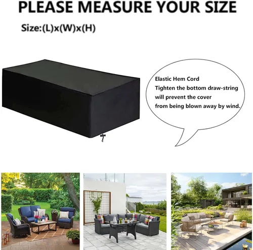 Vista 8 de Fundas negras para muebles de patio de 24 x 24 x 24 pulgadas, cubierta para muebles de exterior, impermeable, a prueba de polvo, rectangular, 420D