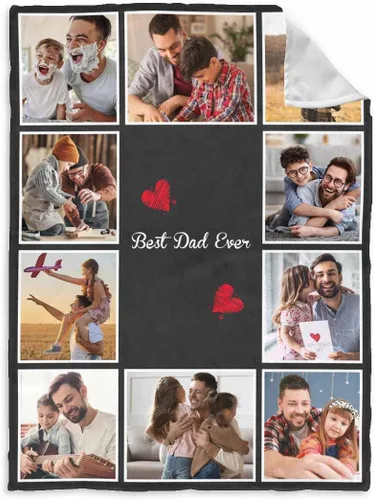 Vista 27 de InterestPrint Manta personalizada para papá de parte de hija e hijo, manta de cama personalizada con el texto "Best Dad Ever" con Love You Daddy, 7