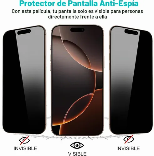 Vista 3 de Paquete de 3 protectores de pantalla de privacidad para iPhone 16 Pro + 2 fundas para lentes