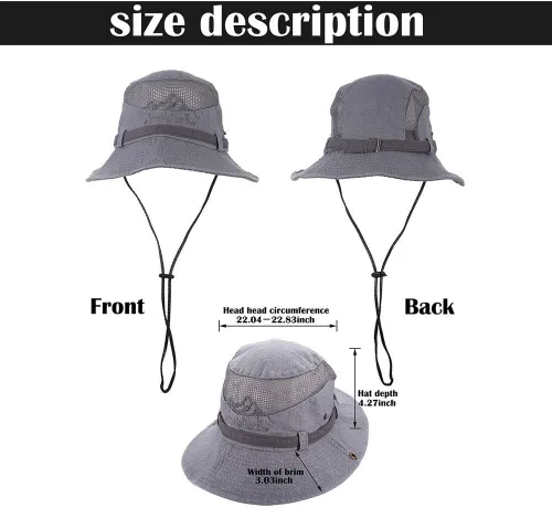 Vista 4 de Sombreros de sol para hombres y mujeres, sombrero de pesca UPF 50 de ala ancha, sombreros Boonie para safari, playa, verano, protección UV, sombrero